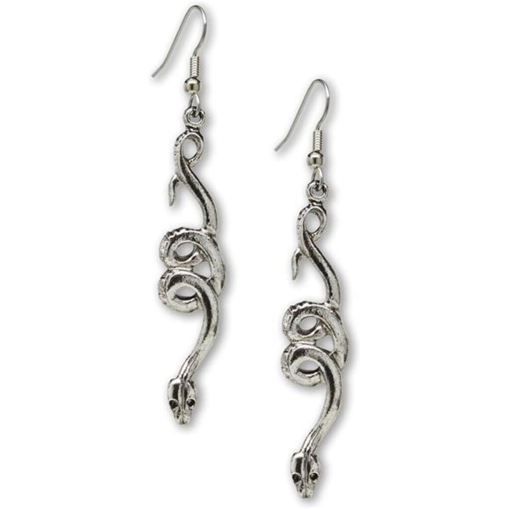 Silver Pewter Coiled Snake Dangle Earrings Serpent Design Hypoallergenic Jewelry